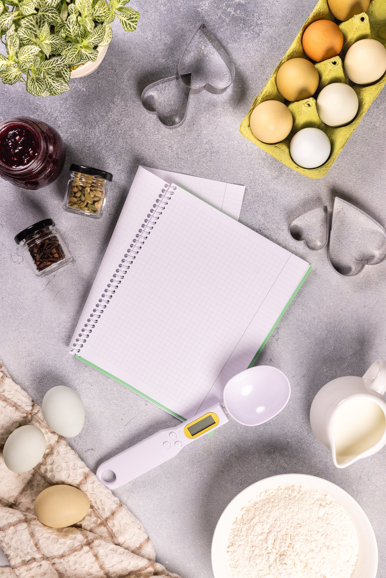 Ingredientes y herramientas organizadas en workspace